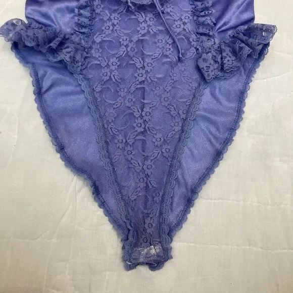Vintage Lingere Delicates Lavender 80s Teddy Lacy Leotard Nightie Womens M - Picture 5 of 8
